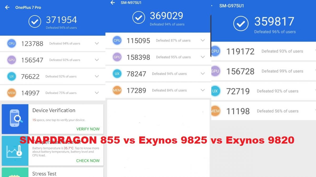Snapdragon 855 vs Exynos 9825 vs Exynos 9820