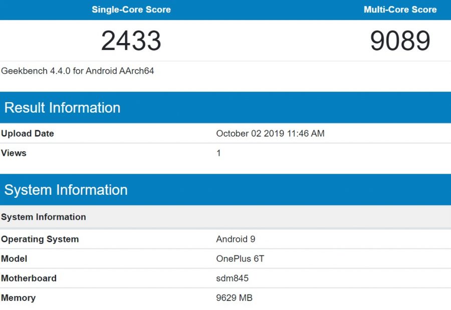 Snapdragon 845 Geekbench Scores