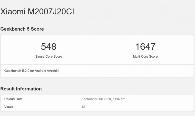 Alleged Snapdragon 732g Geekbench 5