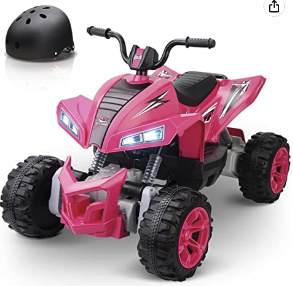 Blitzshark 24V Kids Ride on ATV 4WD Quad 4x45W Powerful 4-Wheeler Super Fast Electric Vehicle, with 10AH Battery, 5MPH Speed, Soft Brake, Full Metal Suspensions & Free Protective Gear, Pink
